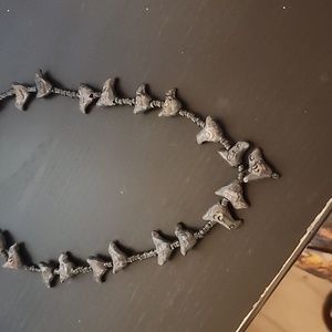 Vintage Oaxaca Barro Black Pottery Carved Bird Fetish Cross Folk Art Necklace